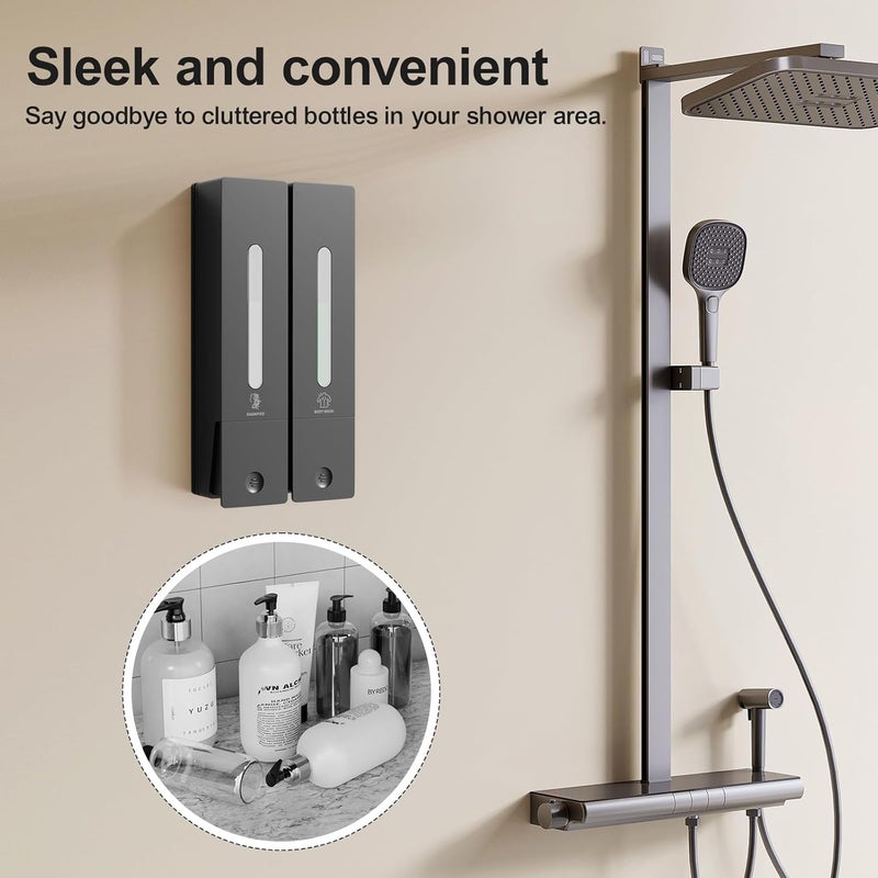 Aeakey Shampoo and Conditioner Dispenser 2-Chamber Wall-Mounted Shower Soap Dispenser, No-Drill Installation, 800ML Capacity, Ideal for Bathrooms - Image 2